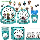 Набор одноразовой посуды в виде собаки, праздничное украшение для дня рождения, бумажный стаканчик, тарелка, нож, вилка, ложка