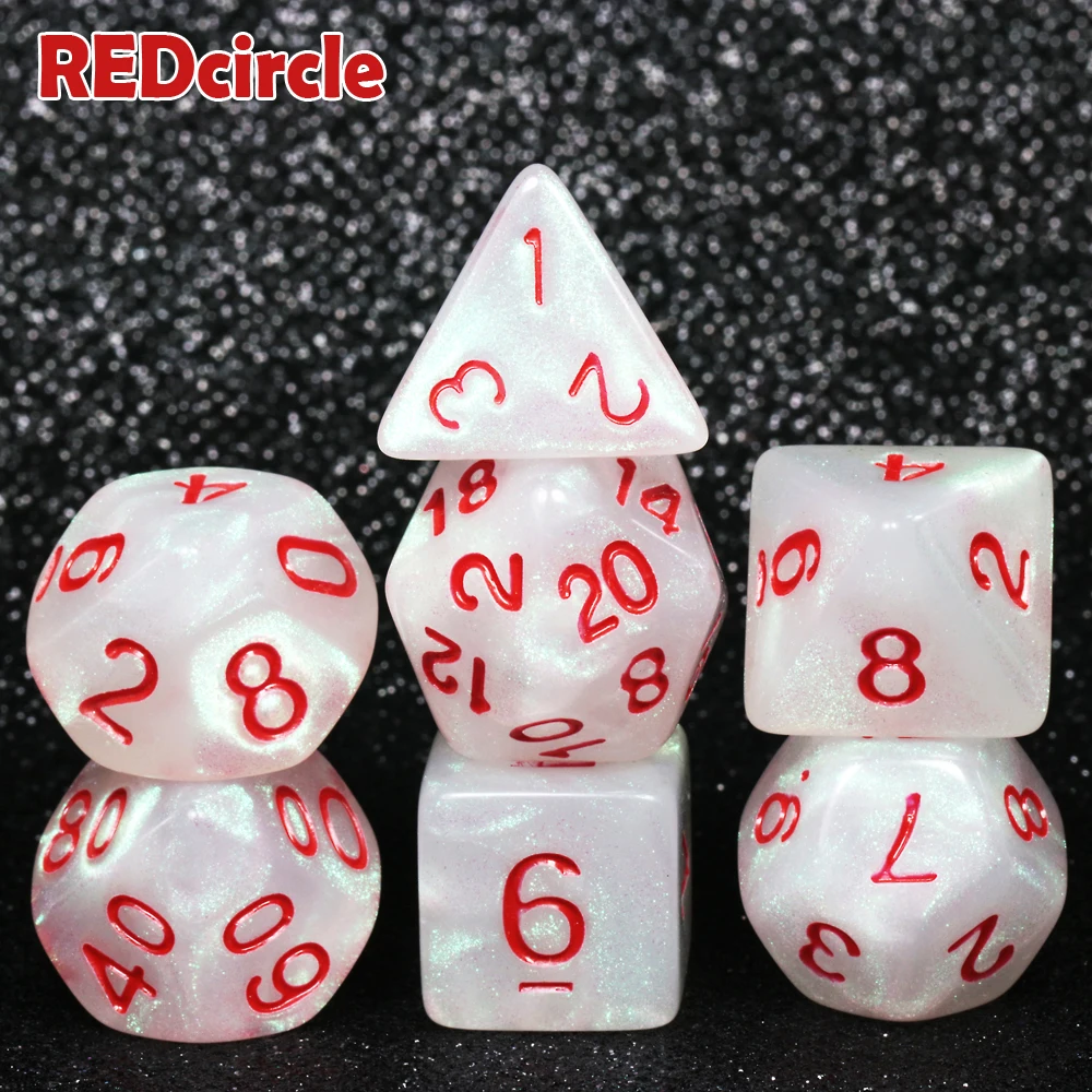 Уникальный и блестящий 7 шт./компл. набор костей для ролевых игр D4 D6 D8 D10 % D12 D20 TRPG DnD