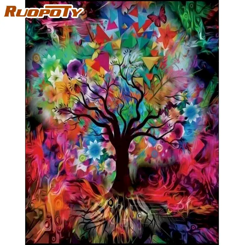 

RUOPOTY Oil Painting By Numbers Colorful Abstract Tree Landscape Picture By Number Modern Home Living Room Decoration DIY Gifts
