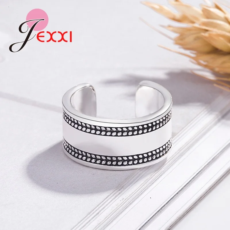 

New Arrival Women Girls Fashion 925 Sterling Silver Opening Finger Rings Hot Sale Wide Punk Style Christmas Gifts