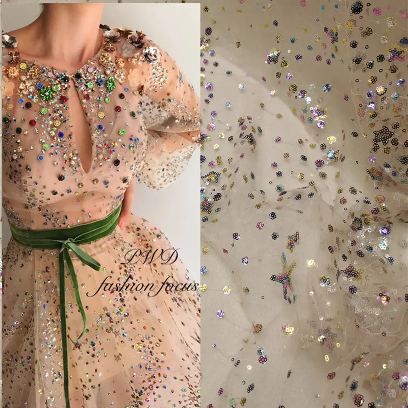 

2021 Latest African Lace High Quality African French Net Tulle Lace Fabric with Sequins Embroidery for African Wedding