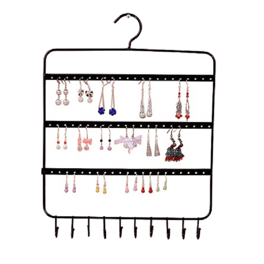 

DM Metal Iron Art Wall Mounted Earrings Necklace Ring Display Shelf Jewelry Storage Rack Holder Organizer Showcase Sticky Hooks