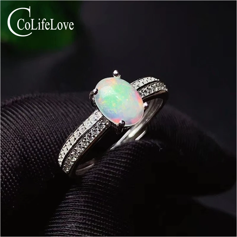 

CoLife Jewelry 100% Natural White Opal Ring for Daily Wear 6mm*8mm Opal Silver Ring Fashion Gemstone Ring