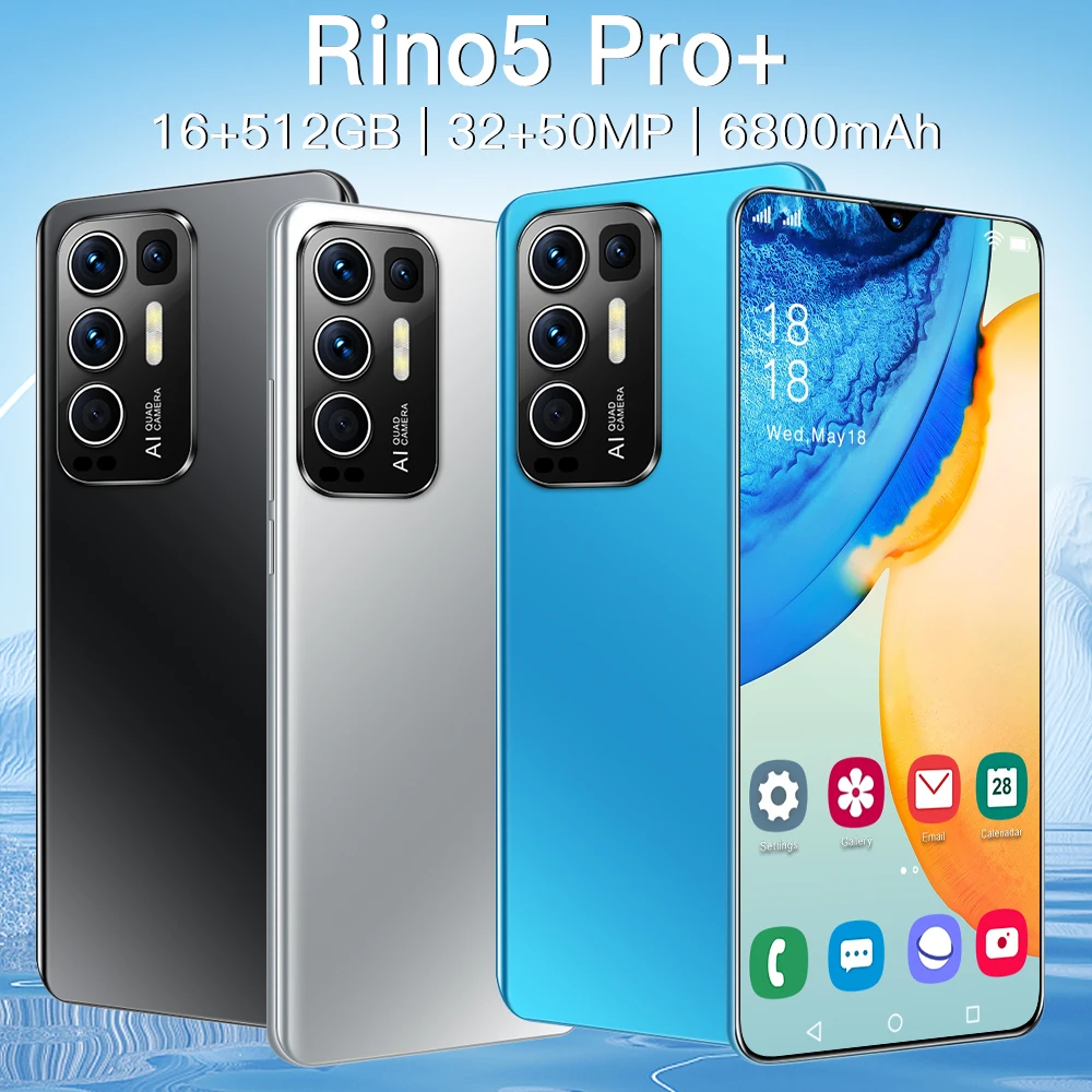

OPP Global Version Rino5 Pro 6.7 Inch HD Dewdrop Screen 6800mAh Snapdragon 888 16G 512G 32MP 50MP Android 11 FaceID Smartphone