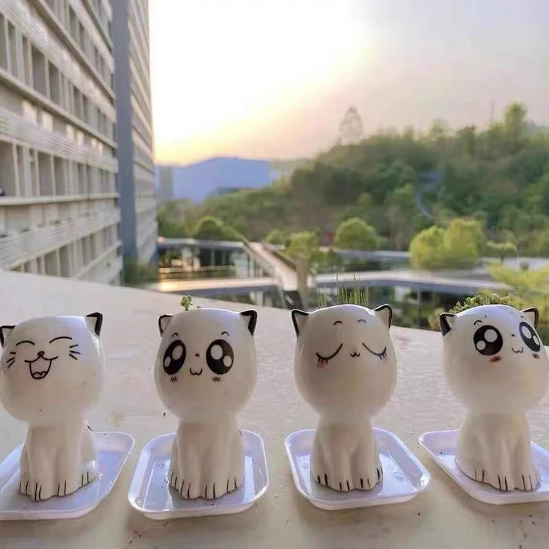 1 шт. керамический цветочный горшок в форме мини кошки мультяшный милый ручной