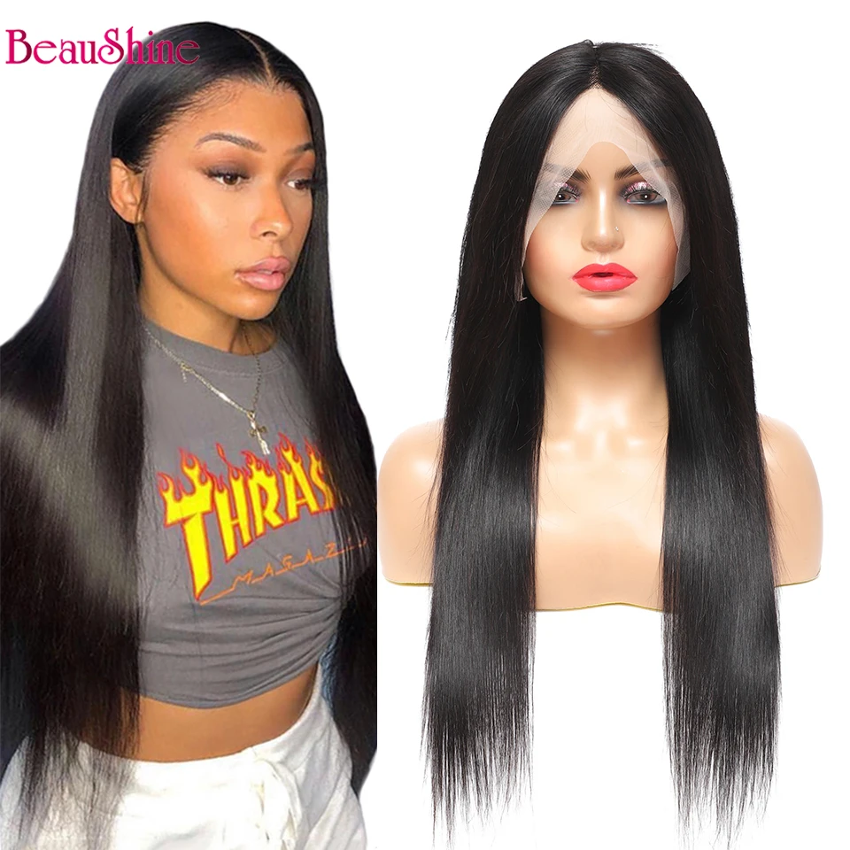 

Straight Human Hair Wigs Brazilian Straight Lace Front Wig 13x1 Lace Part Wig Pre Plucked Nature Color