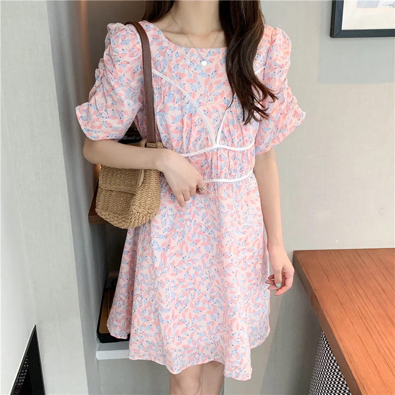 

Женское шифоновое платье с коротким рукавом, маленькое Элегантное Длинное платье с цветочным принтом и круглым вырезом, милая вечерние чна...