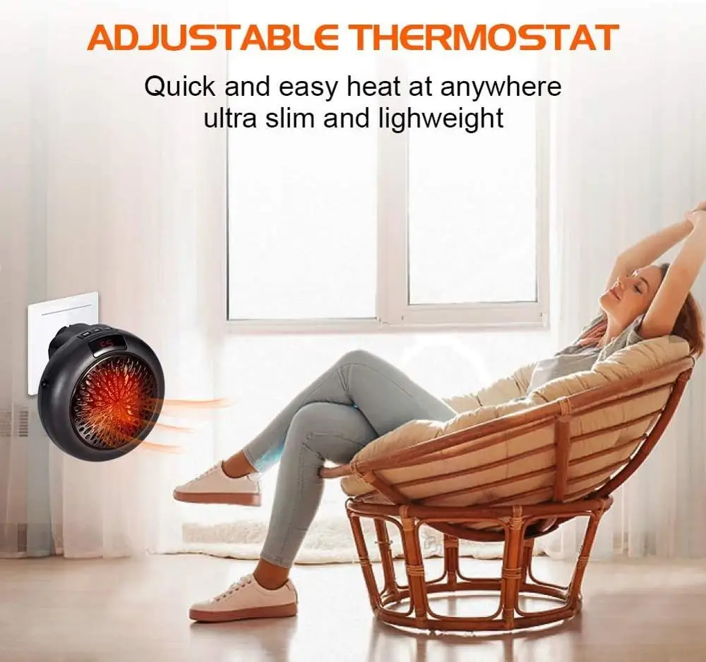 

900W Mini Heater Fan Portable Plug In Electric Personal Space Heater Heat Adjustable Thermostat Air Heater Desktop Warmer Fan