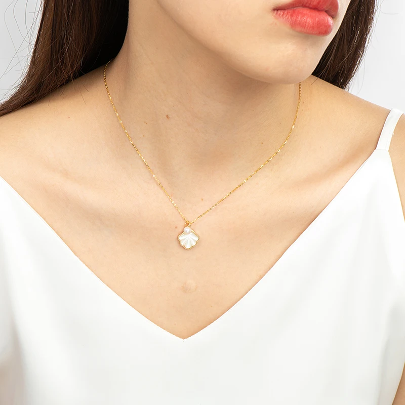 

AINUOSHI 18K Rose Gold Natural Pearl Shell Shape Cultured Freshwater Boho Statement Pendant Necklace For Women Jewelry Gift 18''
