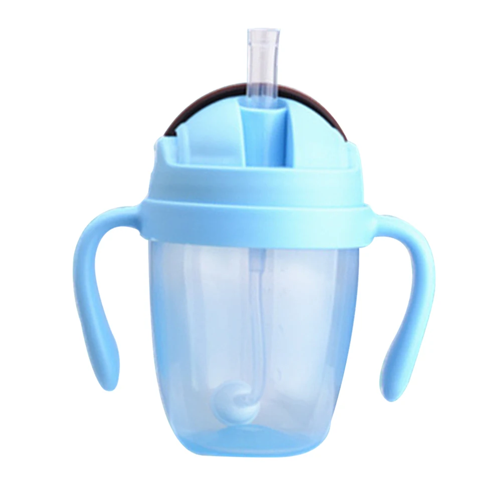 

300ml Non Toxic Milk Suction Training Babies Straw Feeding Bottle Wide Mouth Leakproof Portable Cups Water PP With Handles