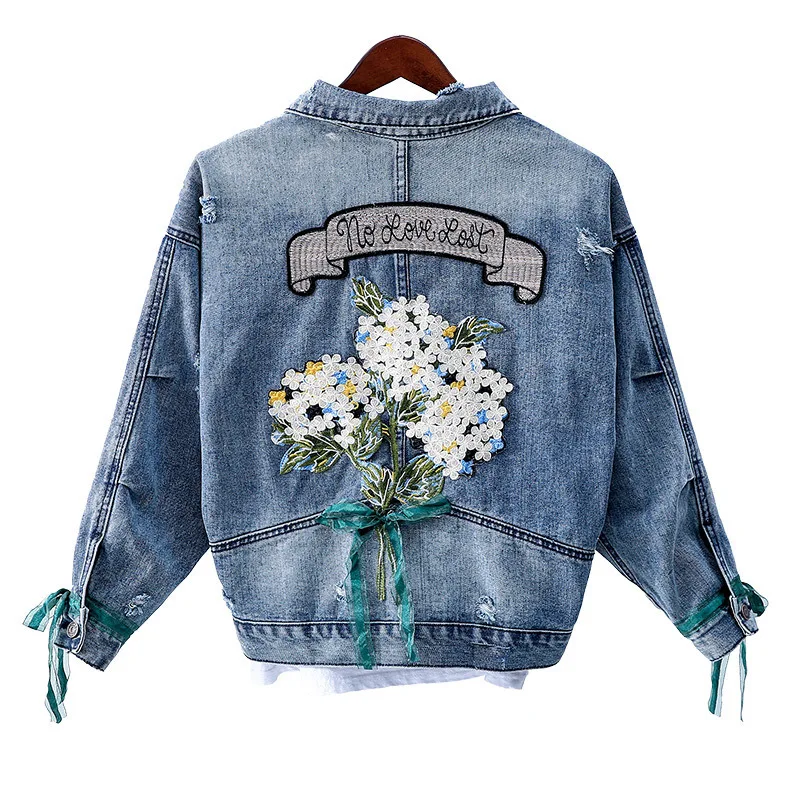 

Flower Embroidered Denim Jacket Women's Autumn Jacket 2021 New Loose Korean Popular European Short Slim Coat Women Casual Top