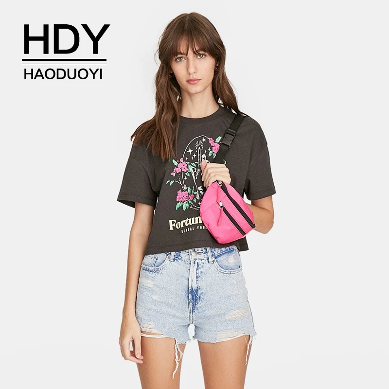 HDY Haoduoyi 2020 летняя новая модная женская уличная футболка размера плюс с круглым