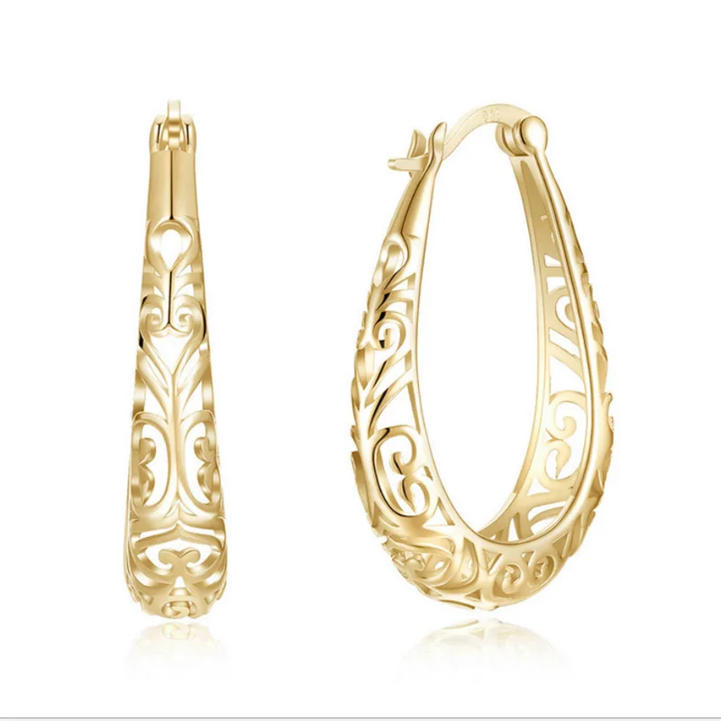 

Fashion Exquisite Gold Plated Hollow Earrings Bridal Wedding Engagement Party Stud Earrings Women's Jewelry Anniversary Gift