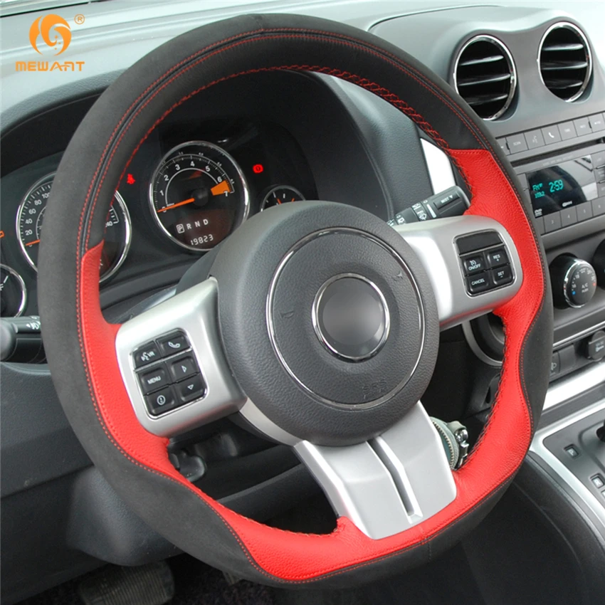 Чехол на руль MEWANT для Jeep Grand Cherokee 2011-2013 Compass Wrangler Patriot 2011-2016 кожаный черный красный |