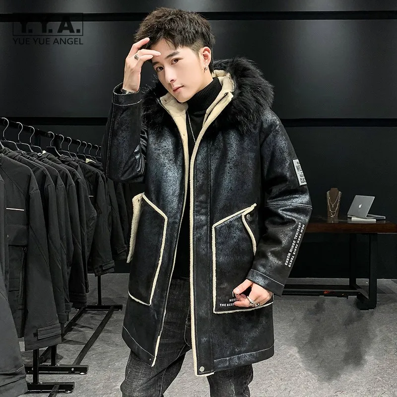 

New Winter Mens Padded Trench Thicken Warm Hooded Windbreakers Coat Fashion Casual Outerwear Printing Middle Length Men Overcoat