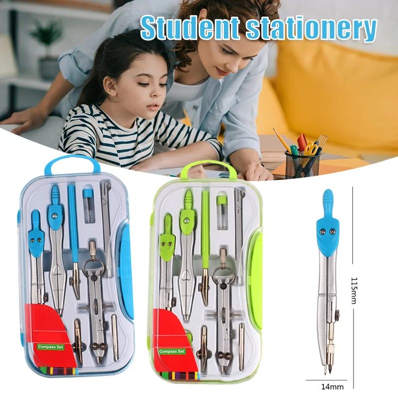 

9pcs Geometry Set Metal Compass Geometry Precision Tool Set with Shatterproof Storage Box for Student Drawing Supply Stationery