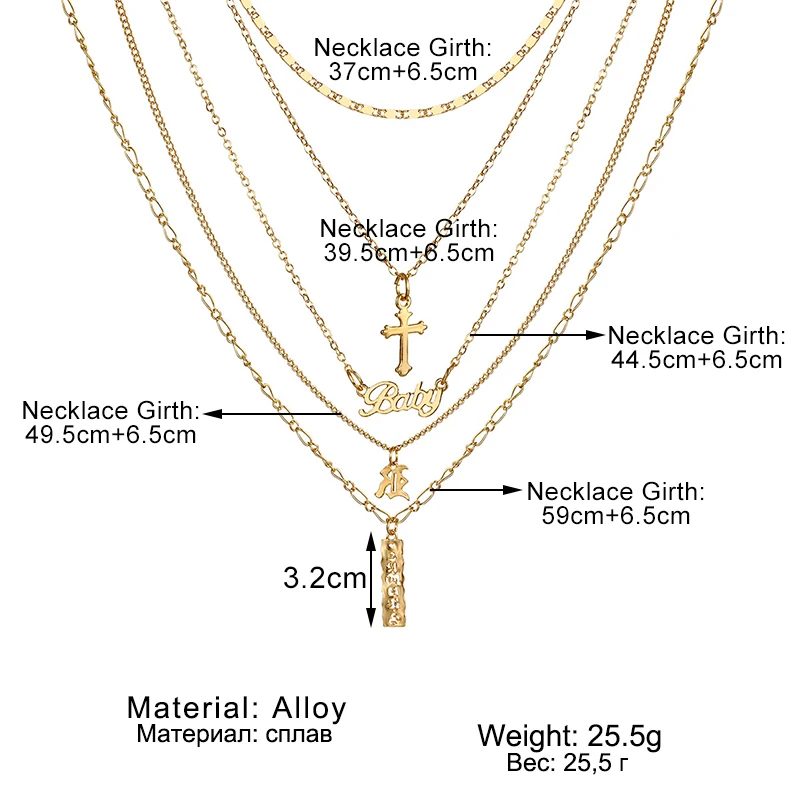 

VKME New Multilayer Cross Gold Pendant Necklaces For Women Punk Letter Choker Necklace 2020 Fashion Words Jewelry Party Gift