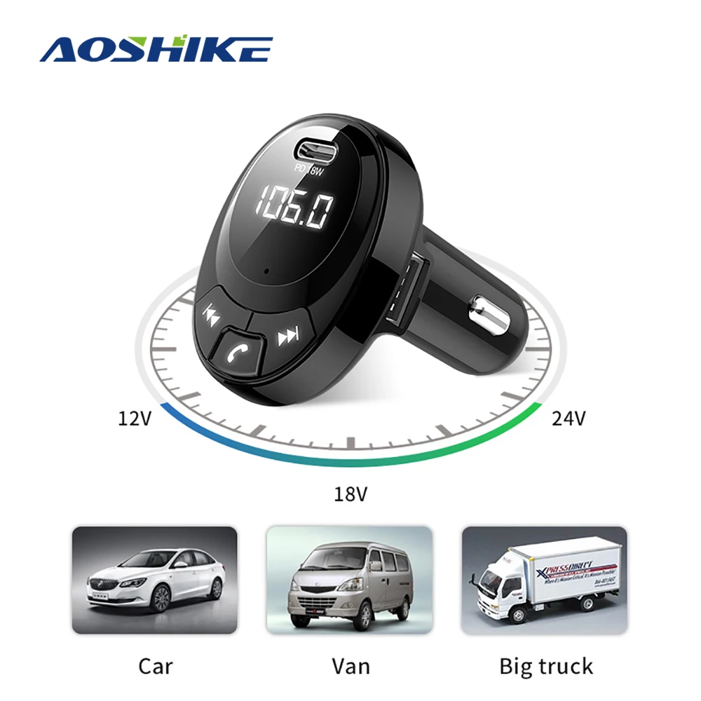 AOSHIKE автомобильный fm передатчик Bluetooth 5 0 mp3 плеер Быстрая зарядка 3.1A адаптер