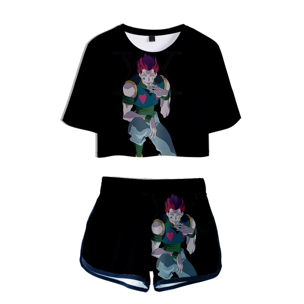 

Hip hop Girl's Two Piece Outfits Hunter X Hunter Hisoka Fashion Sexy 2 Piece Set Women Conjunto Feminino Crop Top and Shorts