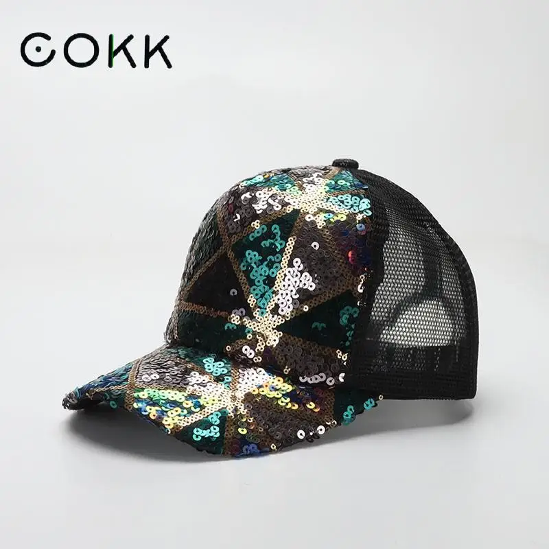 

COKK Mesh Cap Women Snapback Sequins Baseball Cap Hats For Women Hip Hop Casual Dad Hat Female Gorro Casquette Bone New