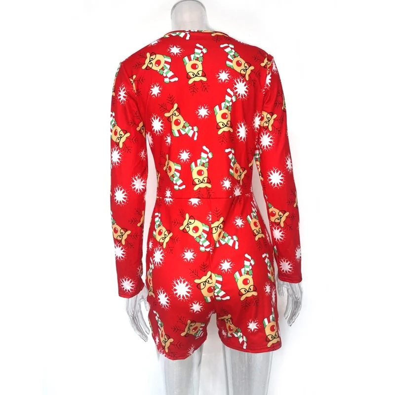 

Women Christmas Snowflake Print Romper Long Sleeve Cartoon Elk Print Jumpsuit Fashion Loungewear Sleepwearoungewear Sleepwear