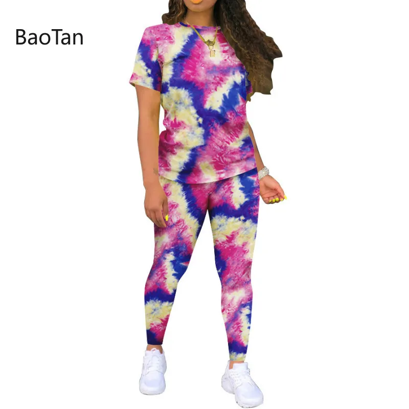 

2 Piece Outfits for Women Pants and Top Print Tie Dye Two Piece Set Tracksuit Jogging Suits