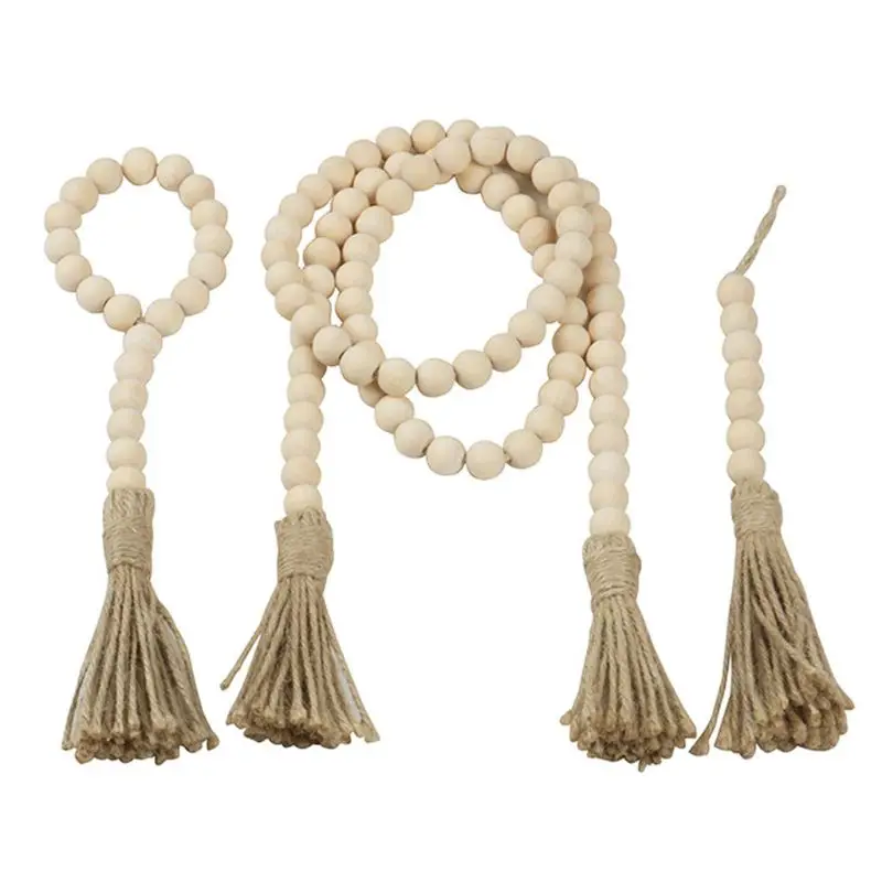 

3Pcs Natural Wood Bead Garland Farmhouse Rustic Country Prayer Beads Home Decor 83XF