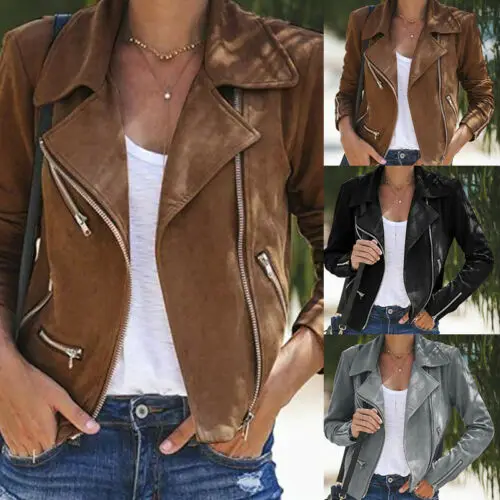 

Bomber Jacket Women Ladies Suede Thin Slim Fit Flight Coat Casual Tops Clothes Outerwear Jackets