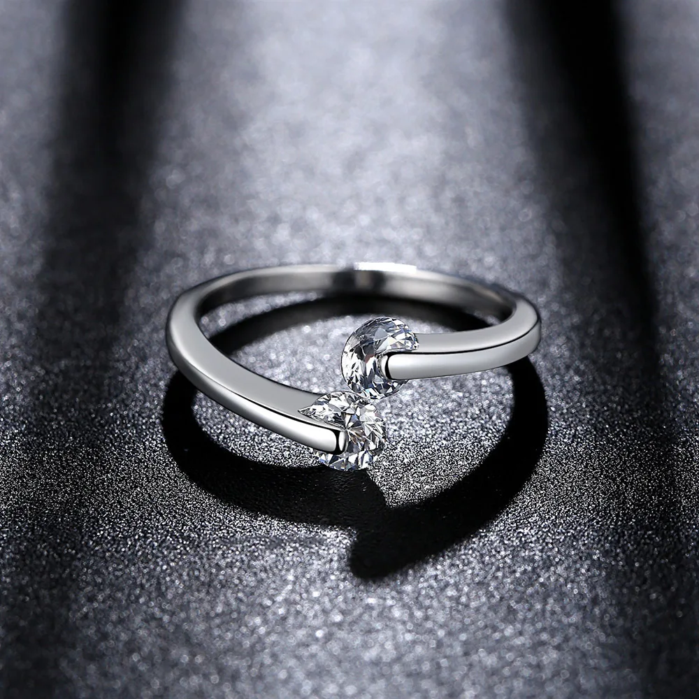 Delicate Simple Twin Zircon Promise Anniversary Engagement Rings For Fashion Women Gift 925 Jewelry S-R41