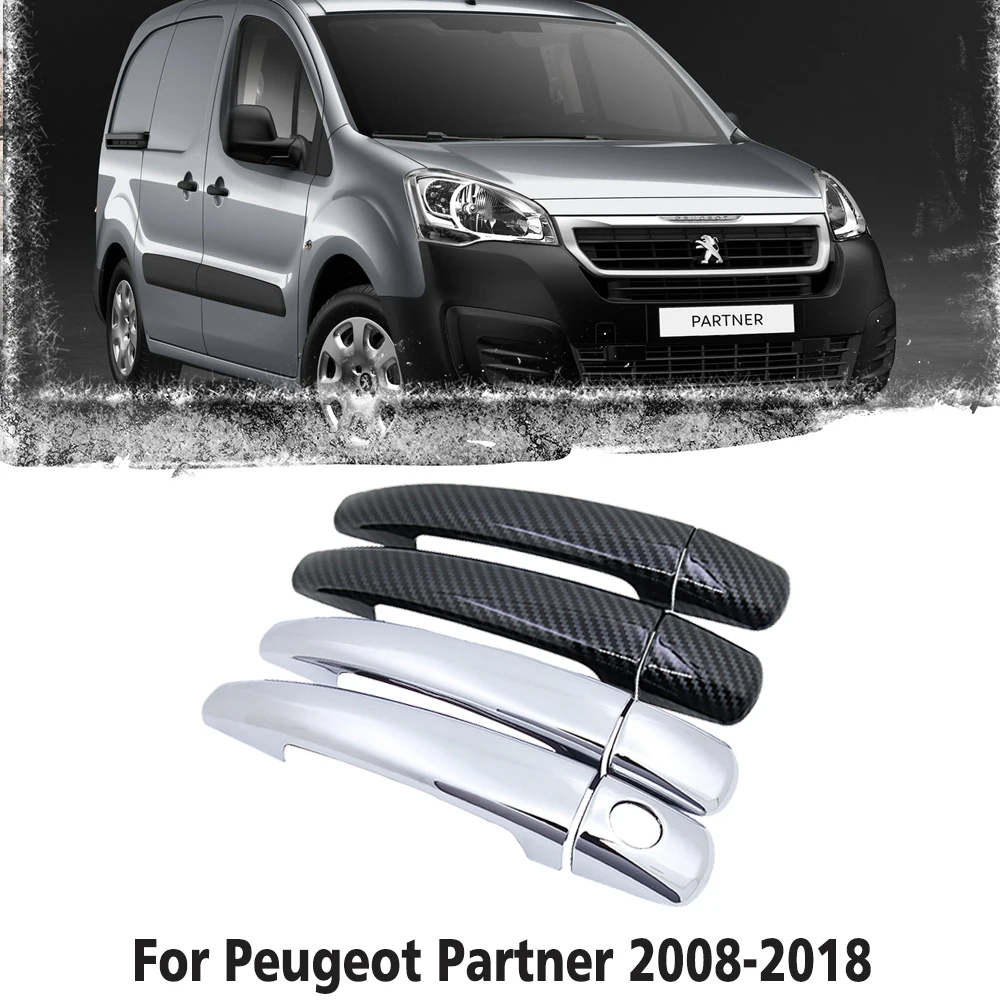 Black Carbon Fiber Car handle Or ABS Chrome Door Handles Cover for Peugeot Partner 2008~2018 Car Accessories Styling 2009 2010