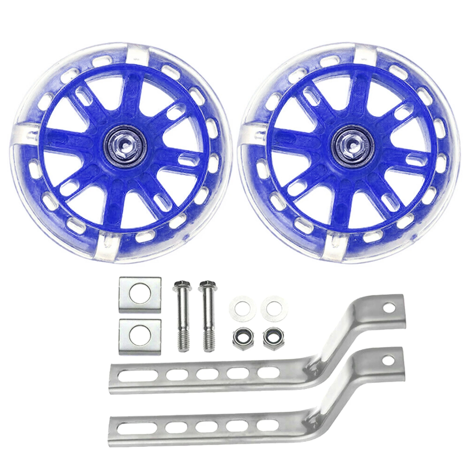 Русский перевод: 1 пара многоколорных LED-светов для детей, дополнительные аксессуары для баланса на велосипеде с тренировочными колесами, безопасные стабилизаторы для использования на открытом воздухе, универсальные.