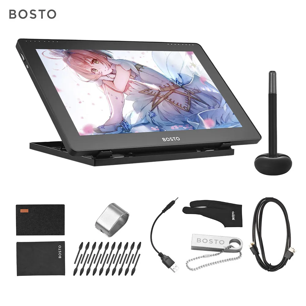 With Buttons BOSTO 16HD 15,6 дюймов ips графический Рисунок цифровые планшеты дисплей монитор 8192 уровень давления с перезаряжаемым стилусом - Цвет: With Buttons