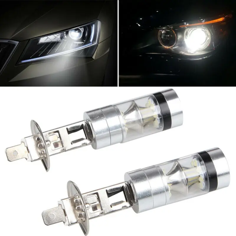 2pcs LED Headlight Parts H1 100W 12-24V Projector Driving DRL Replacement |