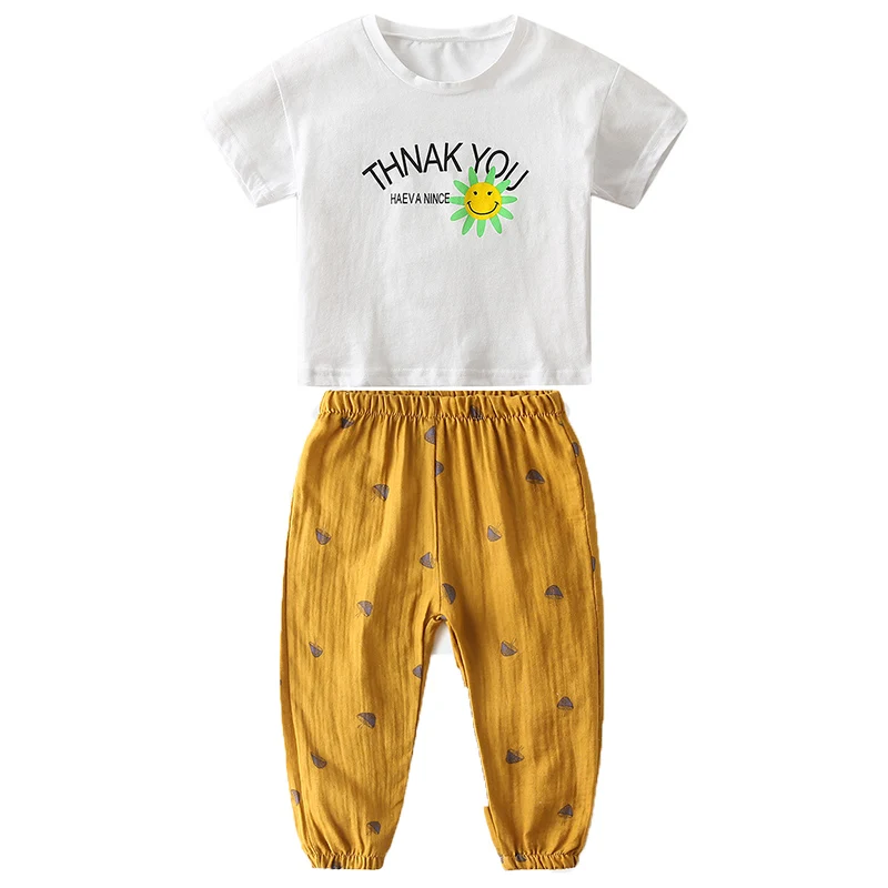 2020 футболка со смайликом и надписью + штаны комплекты одежды из 2 предметов для