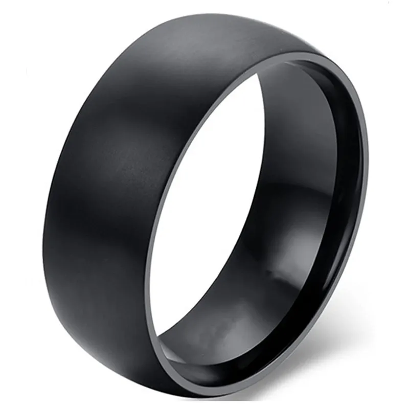 

8mm Fashion Men's Ring Black Stainless Steel Jewelry Matte Finish Classic Engagement Jewelry for Men's Wedding Rings