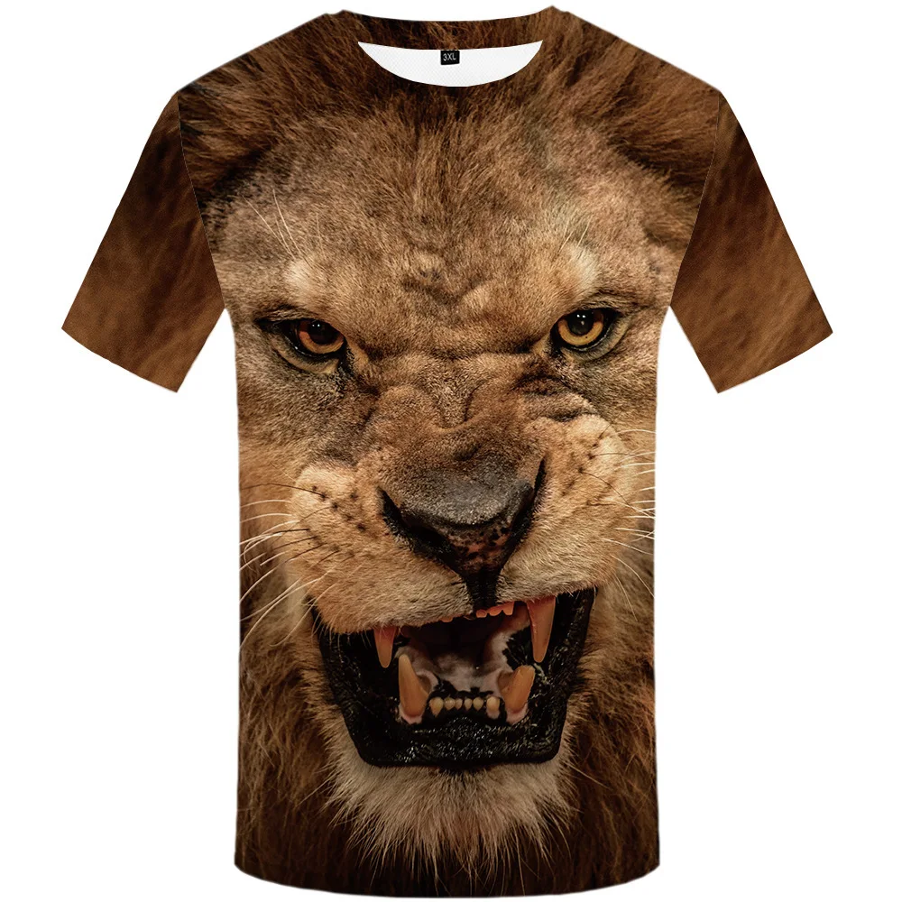 

Fierce Lion 3D Animal Print Men's Short-Sleeved T-shirt round Neck Top