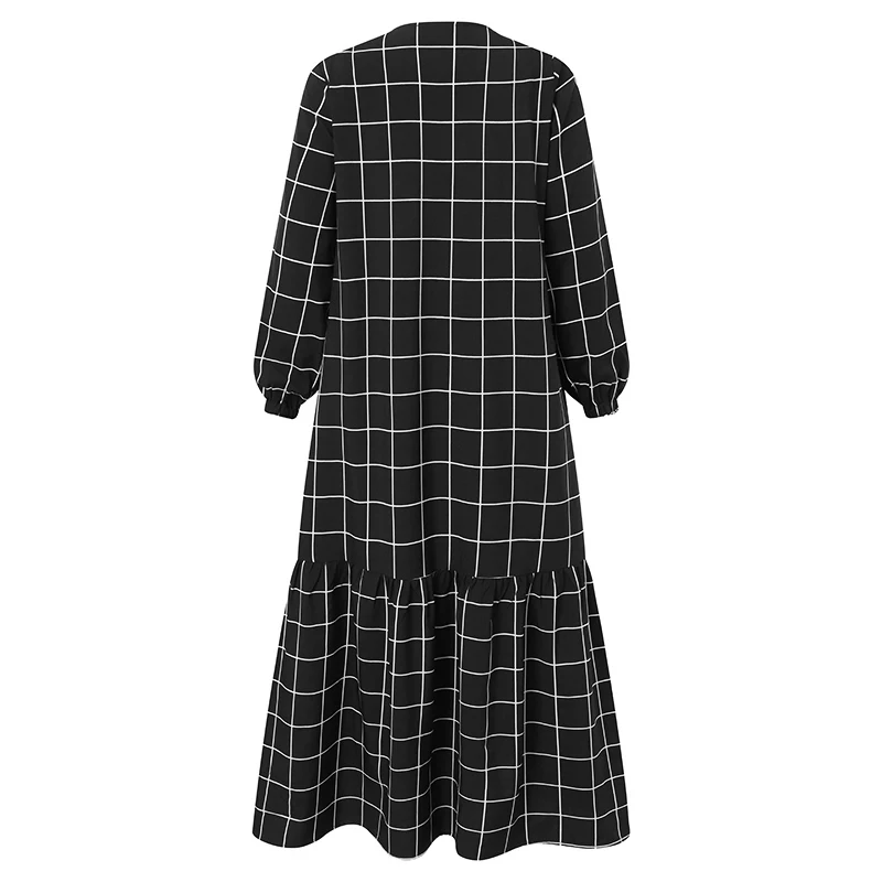 ZANZEA Women Vintage O Neck Long Sleeve Muslim Dress Spring Elegant Plaid Checked Maxi Sundress Abaya Hijab Robe Femme | Тематическая