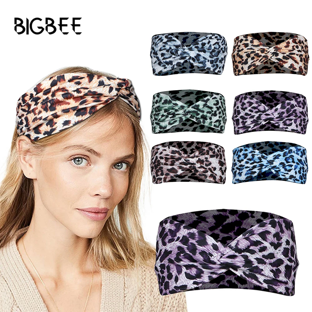 

Новые изящные с леопардовым принтом и повязка на голову для женщин Йога впитывает пот и повязка на голову, повязка на голову для фитнеса эла...