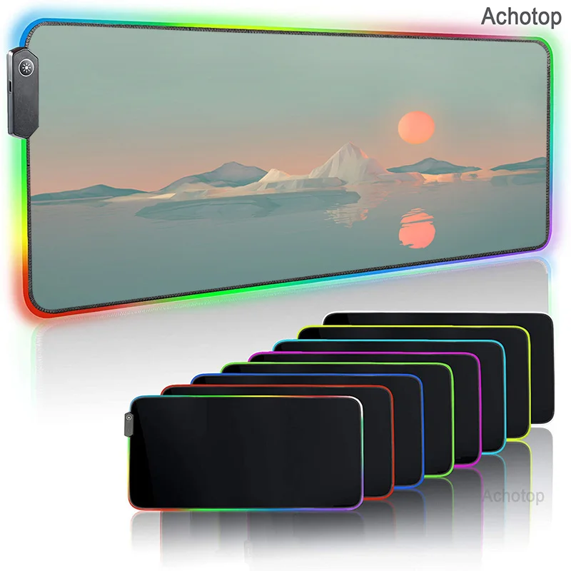 

Коврик для мыши с пейзажем гор, игровой коврик для мыши с RGB подсветкой, Настольный коврик для клавиатуры, милый коврик для мыши Xxl 900x400