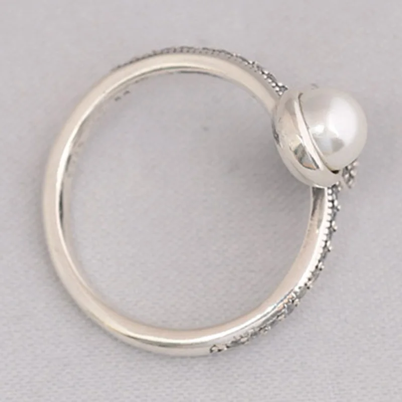

Original 925 Sterling Silver Pan Ring Sparkling Spiral Pearl With Crystal Ring For Women Wedding Party Gift Fashion Jewelry