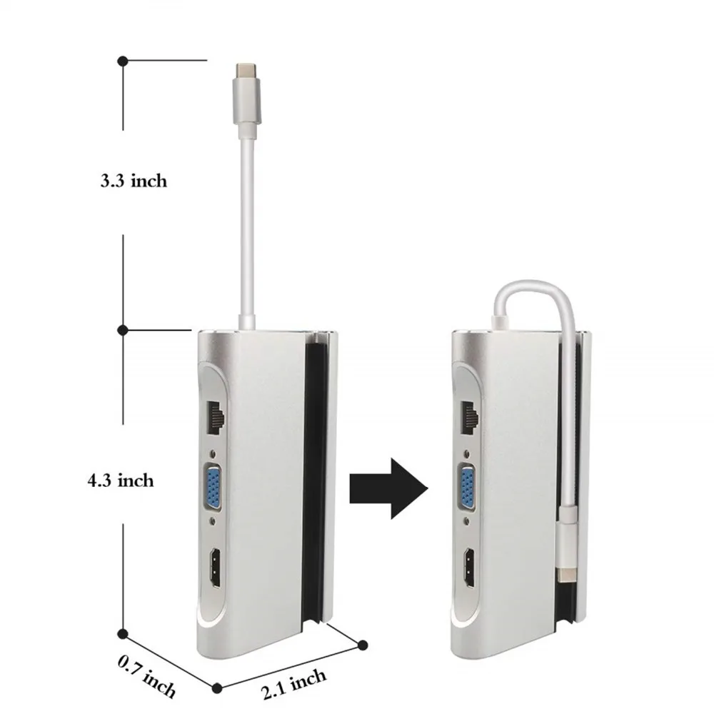 7 в 1 USB C 3 Тип до 4K совместимому с HDMI VGA Rj45 Gigabit Ethernet портами (стандарт 0 Порты и