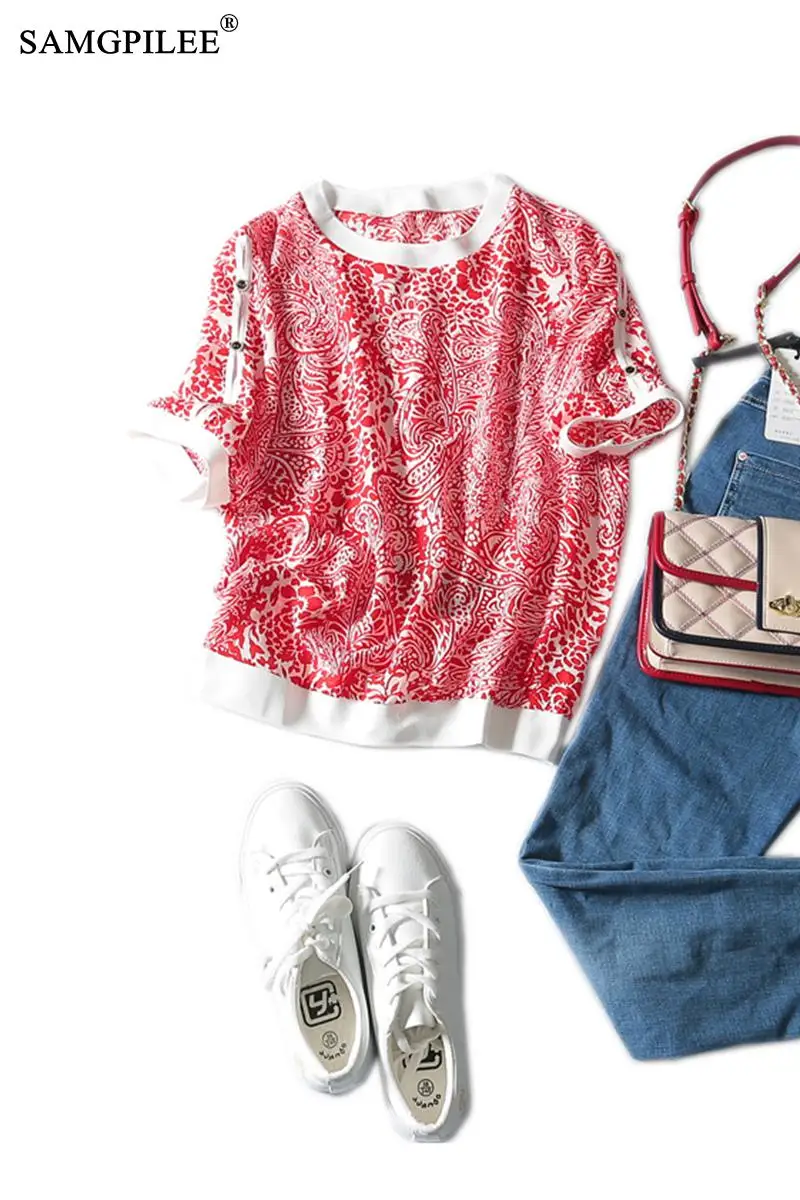 

Women T-shirts 2021 T-shirty Damskie Casual T-shirt Plus Size Chiffon T-shirt Brand Womens Short Sleeve Print T Shirt For Women