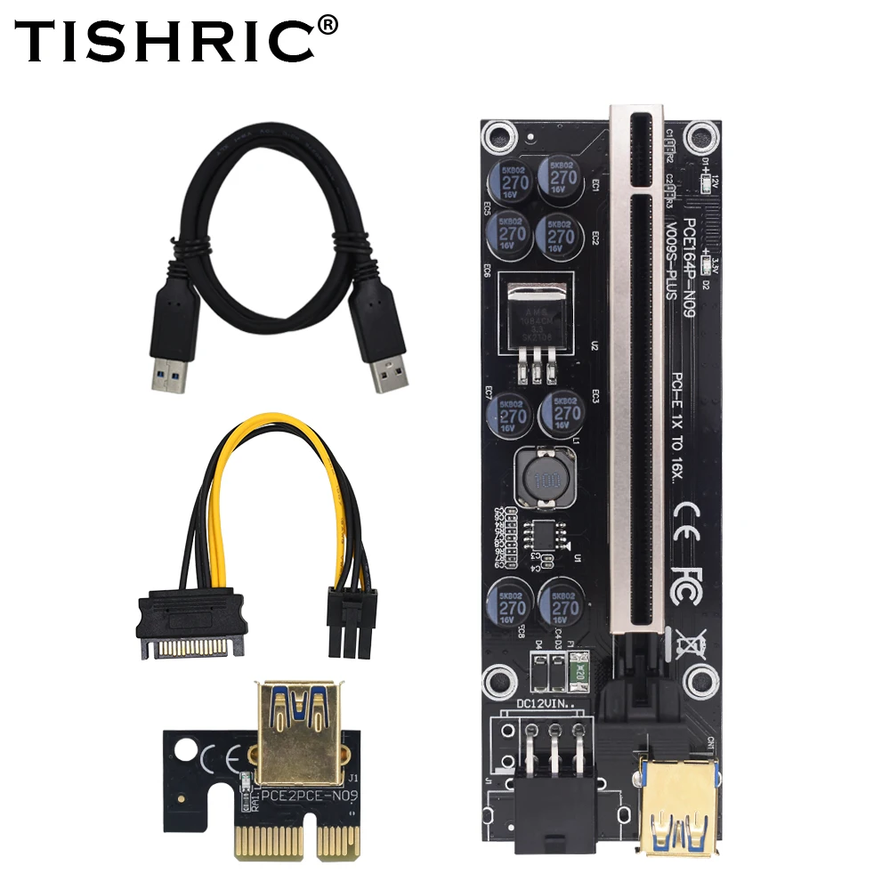 Новейшая Райзер-карта VER009 Plus USB3.0 PCI-E Райзер-адаптер Ver 009s Express 1X 4x 8x 16x SATA 15