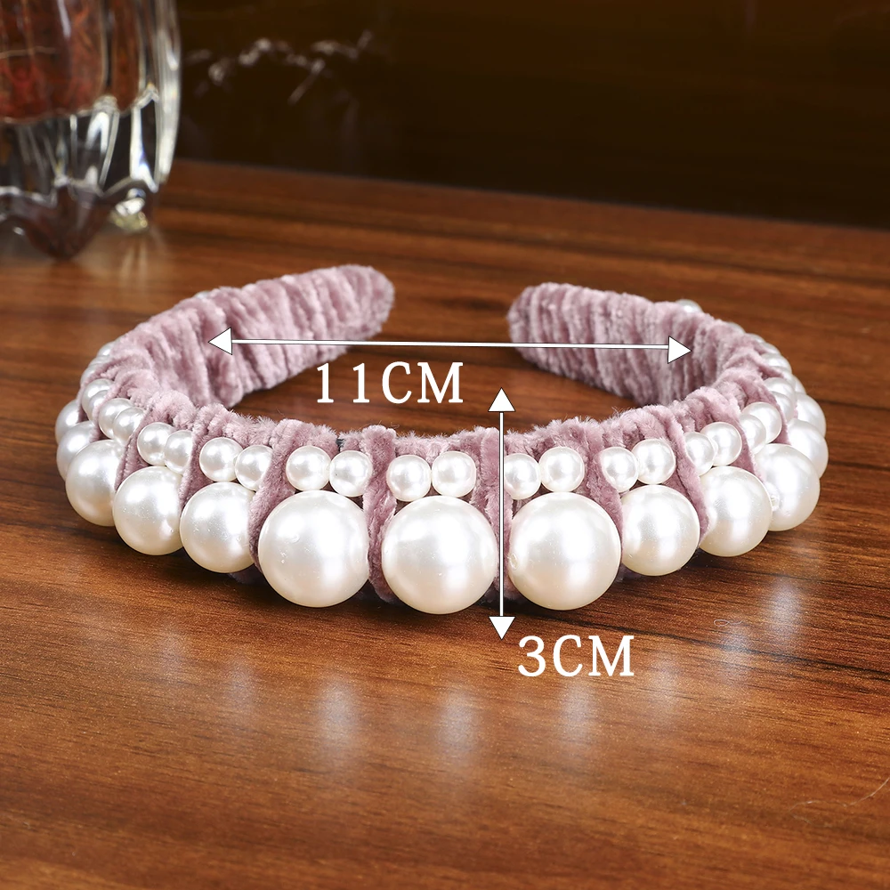 Женский бархатный ободок Levao с рюшами и жемчугом элегантный для волос| |