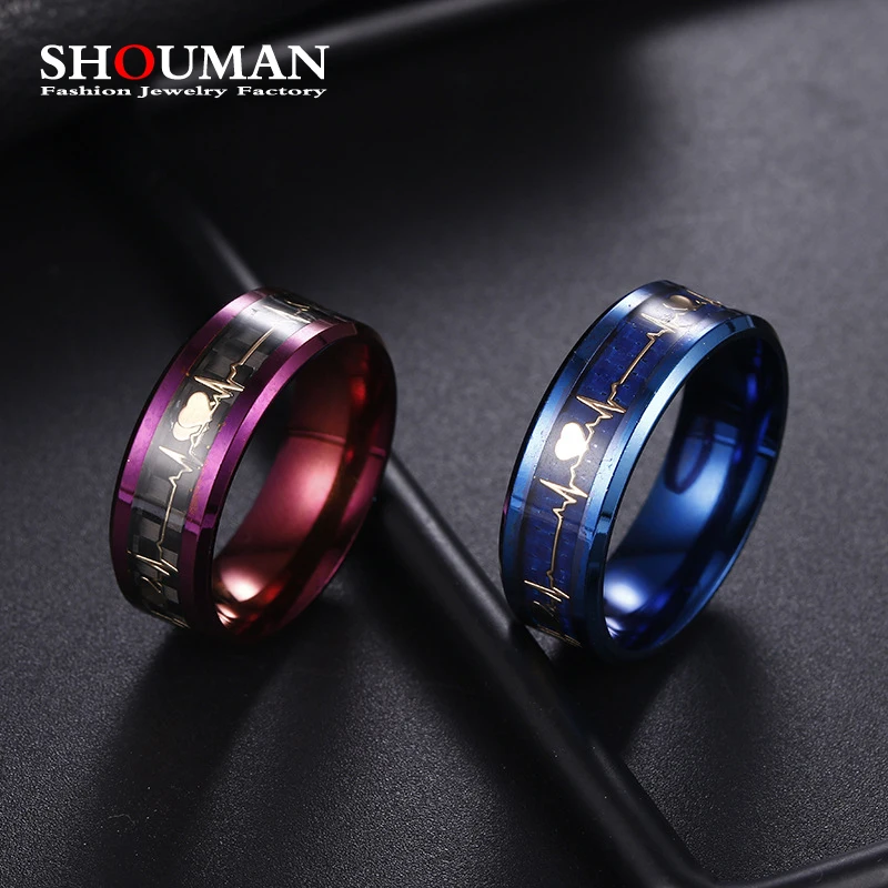 SHOUMAN 8mm Love Heart ECG Lifeline Heartbeat Carbon Fiber W