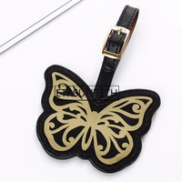 100pcs 6 Colors Gold Stamp Butterfly Luggage Tag PU Suitcase ID Addres Holder Baggage Boarding Tag