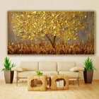 Картина маслом на холсте с золотым деревом, большая палитра, 3D картины, плакаты, принты для гостиной, Современное абстрактное художественное украшение на стену