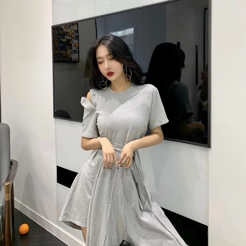 

2019 Loose Fashion Summer Dress Casual Brief Irregular Women Dresses Sexy Off Shoulder Korean Vintage Vestido