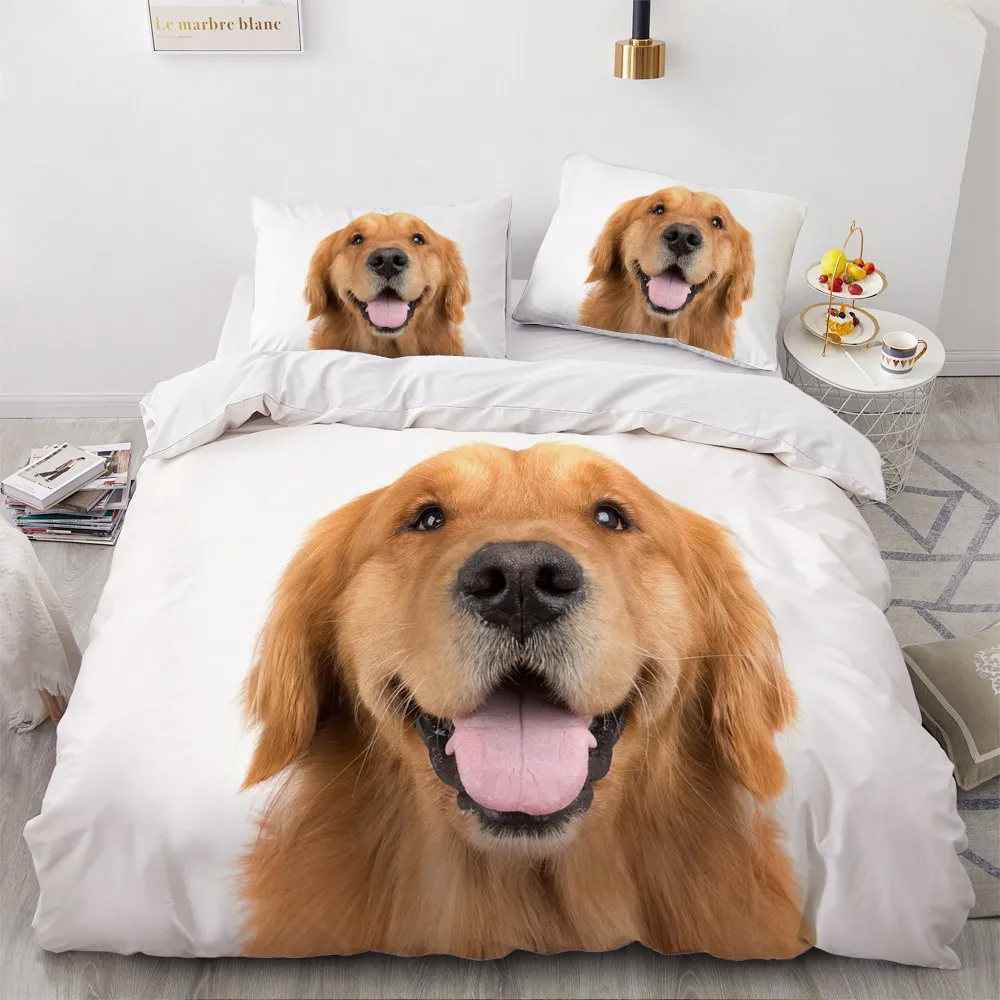 

3D Bedding Sets White Duvet Quilt Cover Set Comforter Bed Linen Pillowcase King Queen 140*210cm Size Dogs Pets Dog