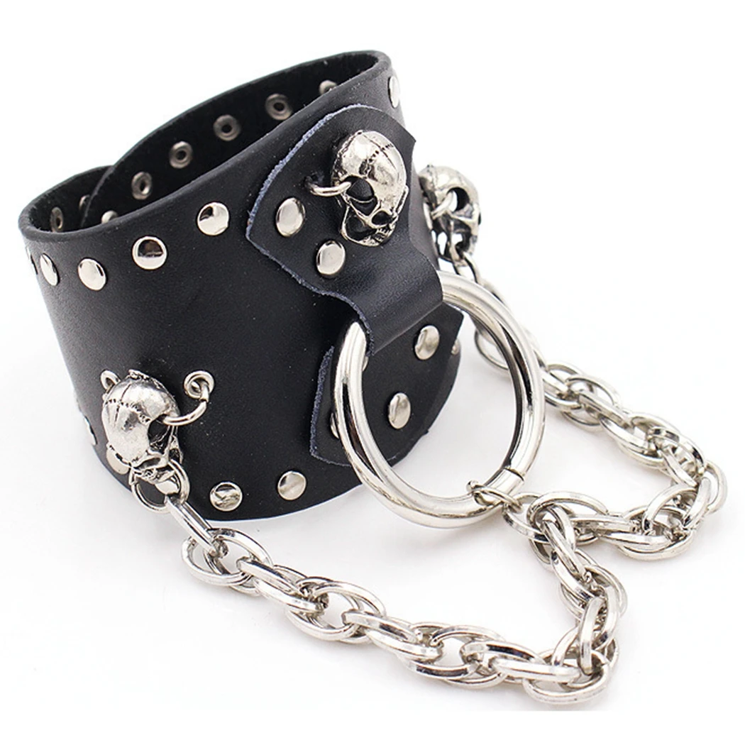 Браслет в стиле панк с широкой головой скелета готическом | Украшения и